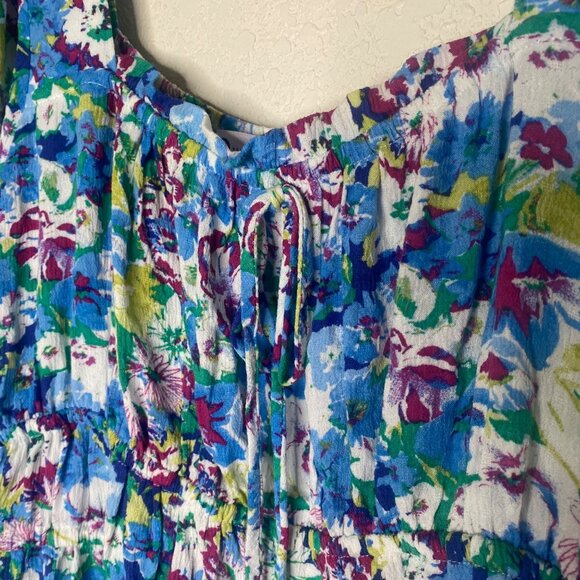 So Good For Life Top XL Blue‎ Floral Long Sleeve Square Neck Peplum Babydoll NEW - Picture 7 of 13